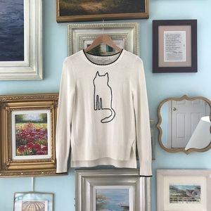 Loft white sweater with cat embroidery